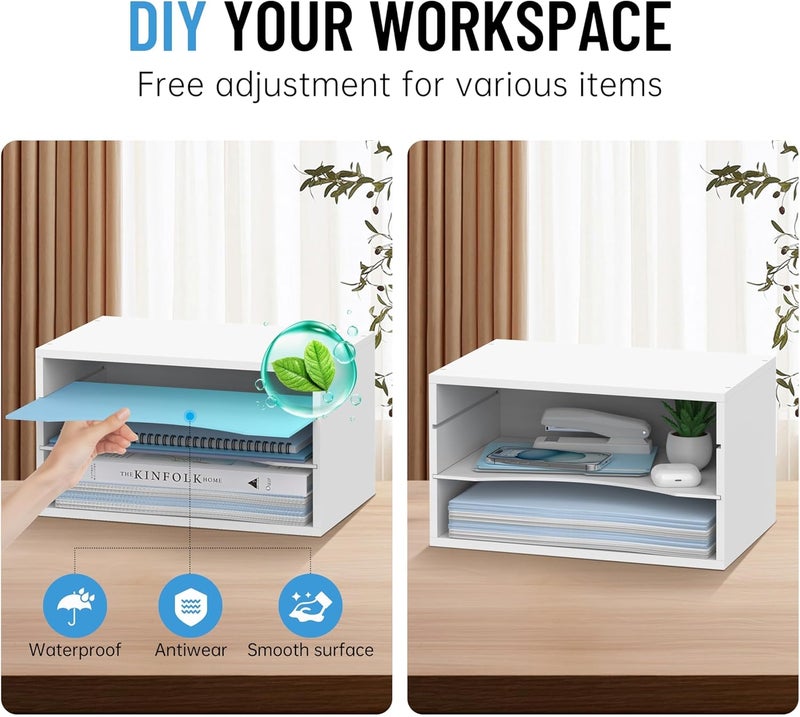 SHARKWOODS Wood Desk Organizer, 3 Tier Paper Tray Organizer for Desk with Adjustable Storage Shelves, Desktop File Organization Paper Sorter Mail Holder for Office Home Classroom, White - Image 5